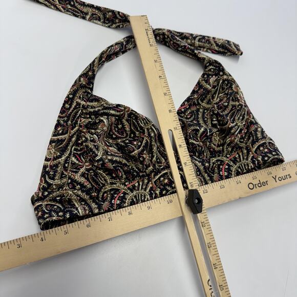J Crew Bikini Top Womens Small D Cup Black Gold Paisley Print Halter Swim Padded - Picture 6 of 7